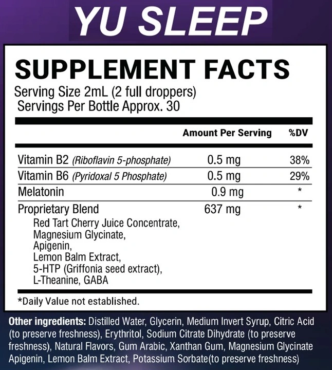 Yu Sleep ingredient label and supplement facts